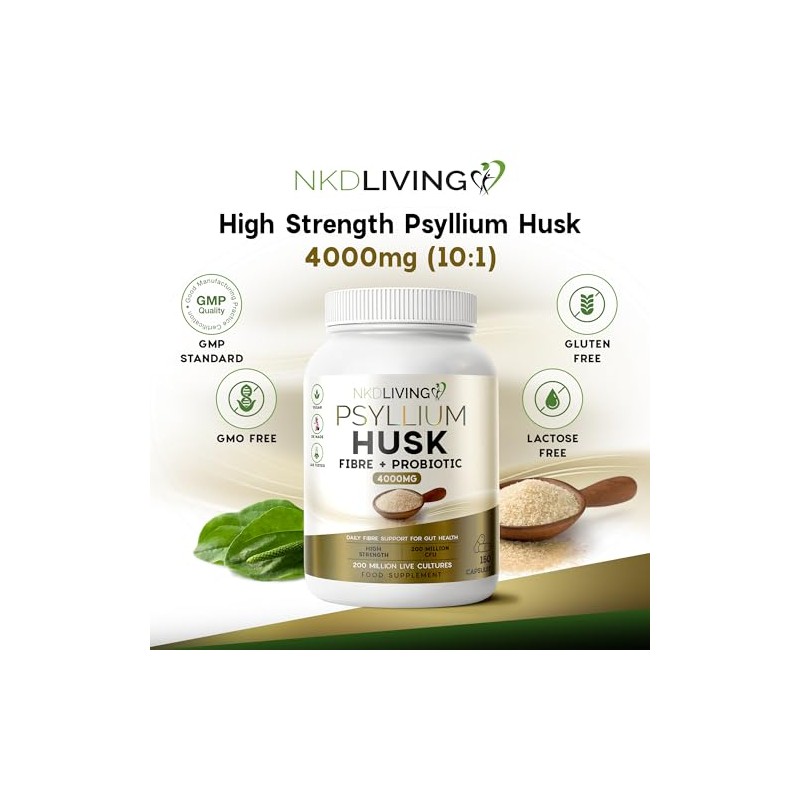 NKD Living Psyllium Husk Fibre Capsules with Probiotic (150 Capsules)
