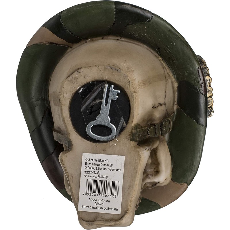 OOTB 78/5759 Polyresin Savings Bank with Lock, Skull with Army