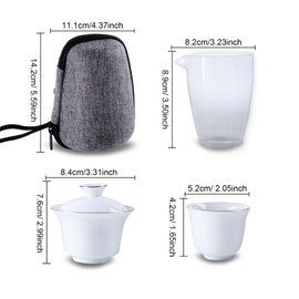 Portable Gaiwan Tea Set of 8, Porcelain Travel Tea Set, Tea Cup Set All in One Case, Chinese Gongfu Tea Set, Japanese Tea Set, Chinese Tea Set for Adult, Porcelain Travel Tea Set for Outdoor, Office