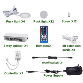 AIBOO Color Changing Christmas Xmas Decor Under Cabinet LED Lighting Kit IR Control Multi Color Puck Lights for Kitchen Shelf Counter Furniture Holiday Lighting 6 Lights, 18W RGBWW RGB+Warmwhite