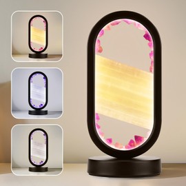 GC QUILL Natural Amethyst and Selenite Crystal Healing Night Table Lamp –3-Color Dimmable Mood Lighting for Meditation Relaxation and Restful Sleep, Purple Crystal Bedroom Decor