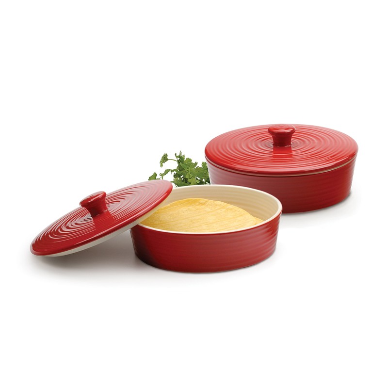 RSVP International Stoneware Tortilla Warmer & Server with Lid, Dishwasher,