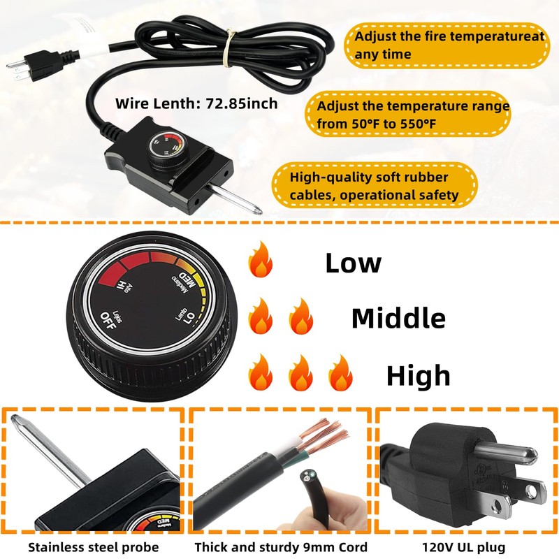 Upgrade 1650W Electric Smoker Heating Element Replacement Kit with Adjustable