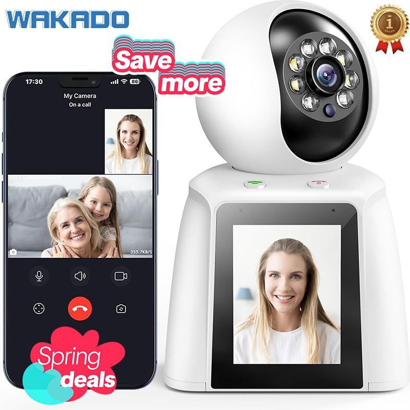 WAKADO 2K Video Call Security Camera Indoor, Nanny Monitor Pet Camera,Two-Way Video,One-Touch Phone Call,Security camerasEasy