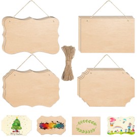 Unfinished Wooden Sign 12 Pieces Hanging Wooden Sign with 2 Holes and Jute Rope Blank Wooden Signs Rectangular Hanging Wooden Sign for Hanging DIY, Pyrography, Painting, Writing and Decorating