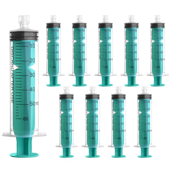 10Pack 60ml Syringe Luer Lock, Plastic Syringes with Cap, Individually