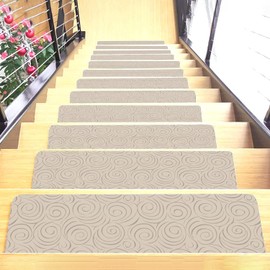 Set of 7 Stair Treads Ultra-Thin with Non Slip Rubber Backing 9”x26” Latte 7 Pieces