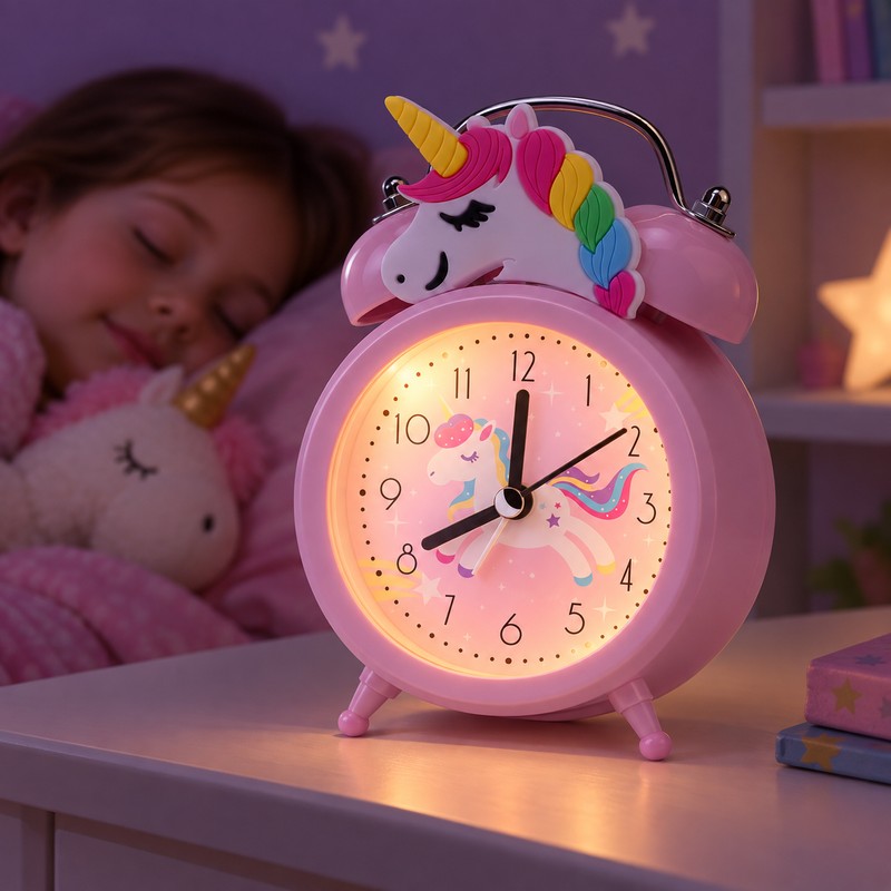 Pink Unicorn Kids Alarm Clock – Cute Double Bell Bedside
