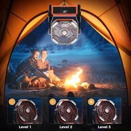 CosyHack Camping Fan Rechargeable, Battery Powered Fan with Lights, Outdoor Beach Tent Fans, 4 Speed, Adjustable Brightness for Picnic, Barbecue, Fishing, Office, Home