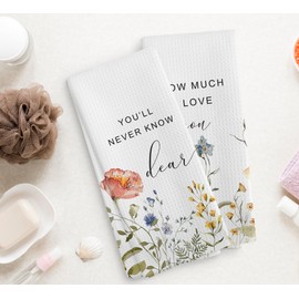NOQL You'll Never Know Dear How Much I Love You Kitchen Towels and Dishcloths Set of 2, Spring Floral Hand Towels for Baby Girls Bathroom, Inspirational Drying Cloth Towels for Bathroom, 16×24 Inches