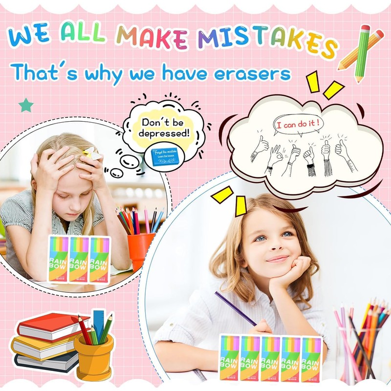 6Pcs Eraser- Rubbers Erasers for Kids Multipack Rainbow Erasers for