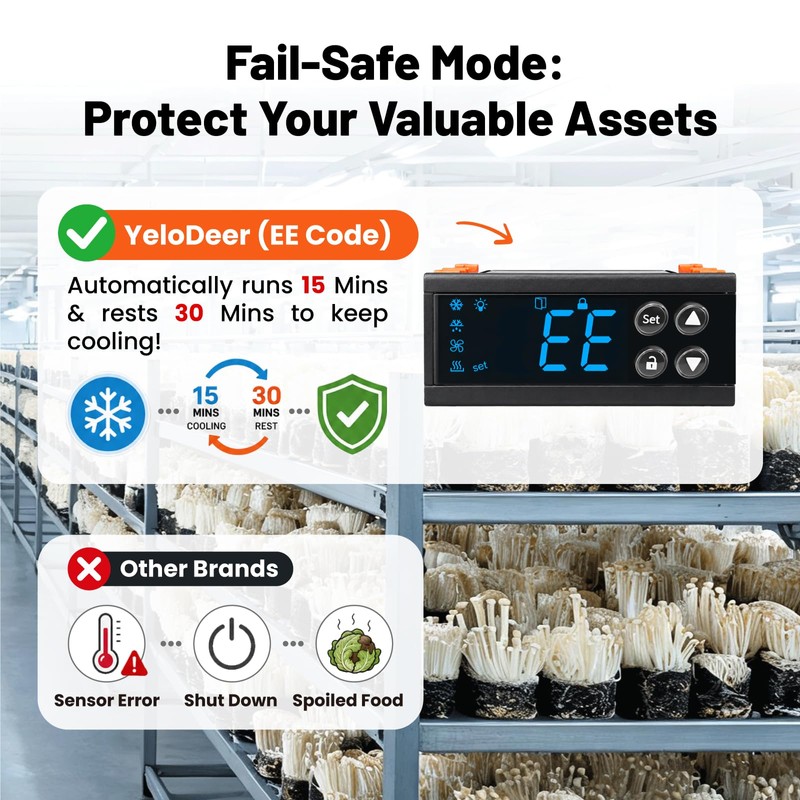 YeloDeer 12V DC Digital Refrigeration Thermostat with Automatic Defrost