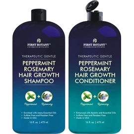First Botany, Peppermint Rosemary Hair Regrowth and Anti Hair Loss Shampoo and Conditioner Set - Daily Hydrating, Detoxifying, Volumizing Shampoo and Fights Dandruff For Men and Women 16 fl oz x 2
