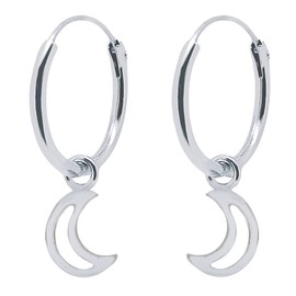 ENTREPLATA 925 Silver Earrings Unisex – Sterling Silver Small and Modern Earrings for Women – Set of 2 Creole Hoops with Openwork Crescent Pendants
