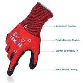 HPHST Work Gloves for Men-12 Pairs, Nitrile Coated Work Gloves with Grip, Touchscreen Gloves, Mechanic, Construction, Gardening, Woodworking, Oil Resistant Gloves (Red, Small)
