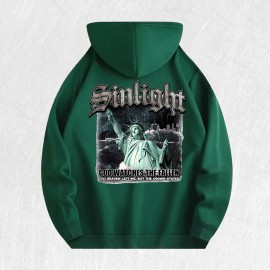 Liberty Statue Graphic Hoodie 100% Cotton US Warehouse 6 ColorsColor: Army Green, Size: S