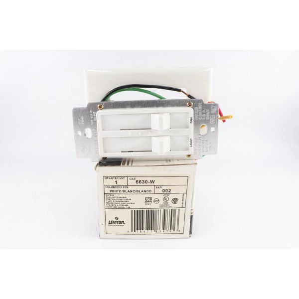 LEVITON 6630-W 3-SPEED FAN/LIGHT SPEED CONTROL, WHITE FINISH