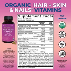 Hair Skin Nails Vitamins for Women – Vegetarian-Friendly Organic Supplements with Biotin 5000 mcg & Vitamin E for Healthy Hair, Skin & Nails, 120 Tablets
