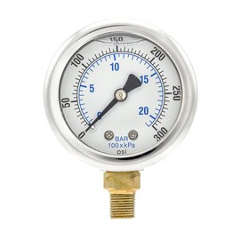 2 Pack of Liquid Filled Lower Mount Pressure Gauge with 2" Dial, 0-300 PSI, 1/8" Male NPT Connection, Stainless Steel CASE and Bezel (2)