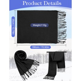 Kiiwah Scarf for Men, Winter Classic Scarves with Tassels, Warm Knitted Long Scarf for Boys Men Autumn Winter, black
