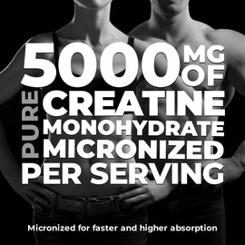 PURE CREATINE Monohydrate Powder 5000mg per scoop, 60 Servings, Micronized for Better Absorption, Improved Strength & Muscle Recovery, Endurance, Ideal for Men and Women. Vegan, Gluten Free. Quick Dissolving.
