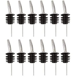 Bartender Gear Free Flow Pour Spouts Stainless Steel Liquor Wine Olive Oil Bottle Pourer with Dust Caps - Cork is 27mm [approx 1 inch] in diameter Fit most 1.75 Liter & Half-Gallon Bottle Openings (12