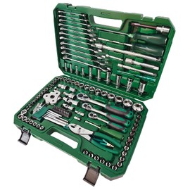 LFGUD 124-Piece Drive Socket Set, Chrome Vanadium Steel, 90 Tooth Ratchet, Includes Storage Case