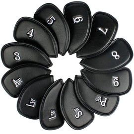 KFYIOE Golf Iron Head Covers (12-Pack) Synthetic Leather Waterproof Club Head Covers for Standard Irons – Magic Tape Closure, Universal Fit & Anti-Loss Design