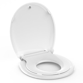 Family Cover Plate with Quick-Release, Round Toilet Seat with Built-in Toddler Seat – Slow Close for Both Child & Adult, Potty Training Seat, No Wiggle, Easy Installation – White
