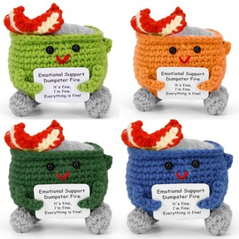 Emotional Support Dumpster Fire Crochet Set - 4pc Funny Desk Accessories with Encouragement Cards | Stress Relief Gift for Coworkers, Bulk Employee Appreciation Gifts for Women Men