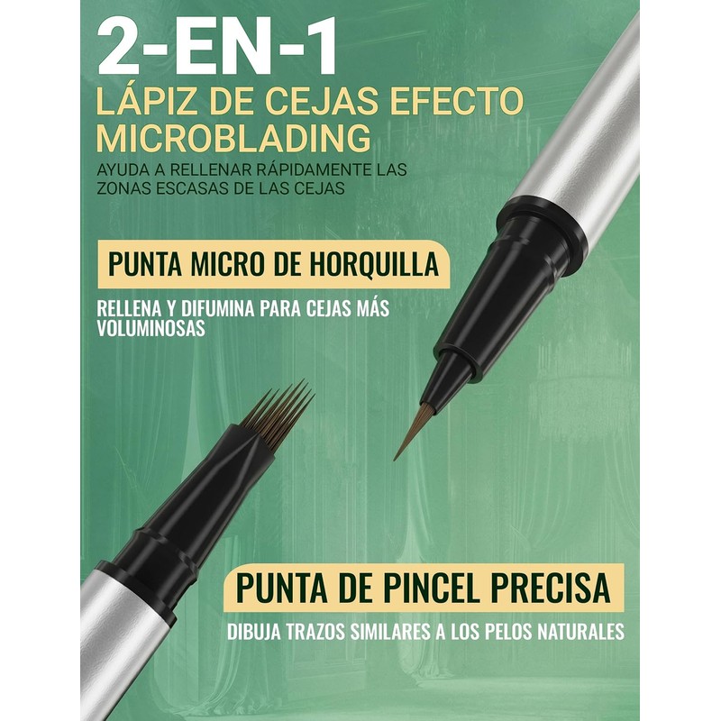 Erinde Lápiz Líquido para Cejas Doble Punta, Duración Extrema,#02 Marrón