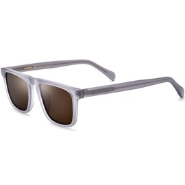 HEPIDEM Matte Acetate Vintage Retro Square Polarized Sunglasses for Men UV400 UV Protection Sun Glasses (9283T Matte Grey Frame Tea Lens)