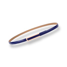 Women's Belt Fashion Elegant Dress Skinny Patent Leather Belts Waistband Thin Waist Belt Alloy Gold Buckle, Dark-Blue, For Waist 28"- 34", Women Size S-M, 4-6