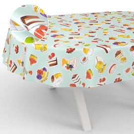 ANRO Oilcloth Tablecloth Washable Oilcloth Garden Tablecloth Outdoor Indoor Oval 200 x 140 cm Cut Edge Dessert Mint