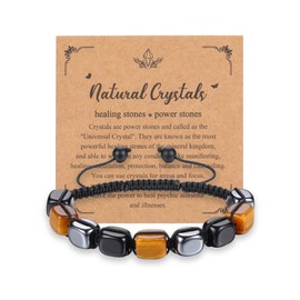 JSDDE 7 Chakra Bracelet Healing Stones Pearl Bracelet Natural Gemstone Bracelet Adjustable Braided Bracelet Energy Therapy Bracelet Lucky Bracelet Talisman Lucky Charm Gift, Gemstone, Obsidian Tiger's