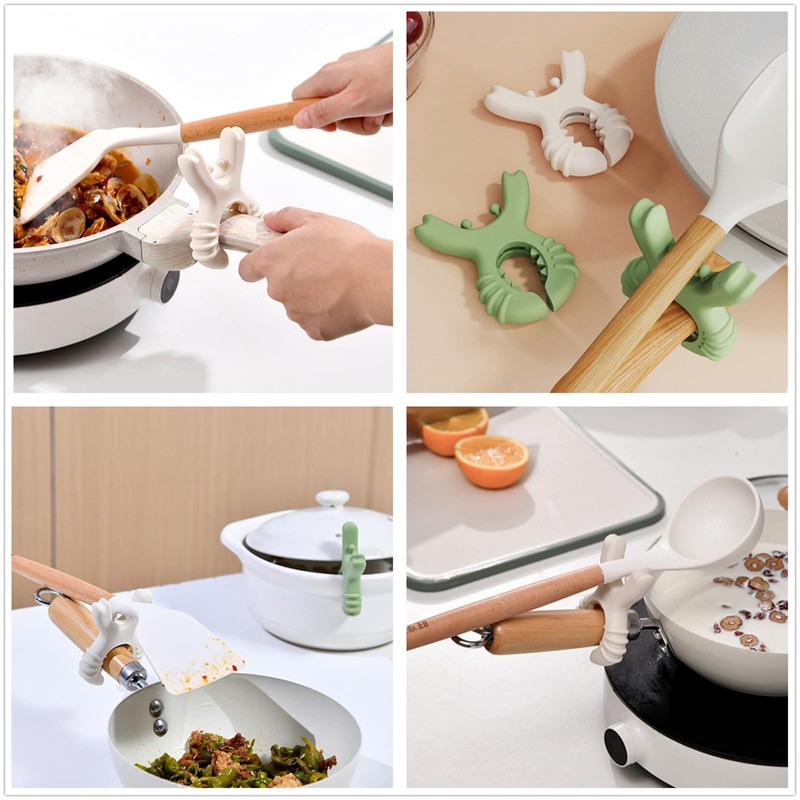 4Pcs Pot Spoon Rest Holder,Spatula Rack,Silicone Crab Pot Lid Support,Multipurpose