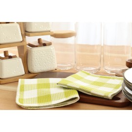 PurpleEssences - Paños de cocina a cuadros, 100% algodón, 12 x 12 pulgadas, ultra suaves, absorbentes, de secado rápido, trapos de platos a cuadros de búfalo para cocina, paquete de 8, verde claro y