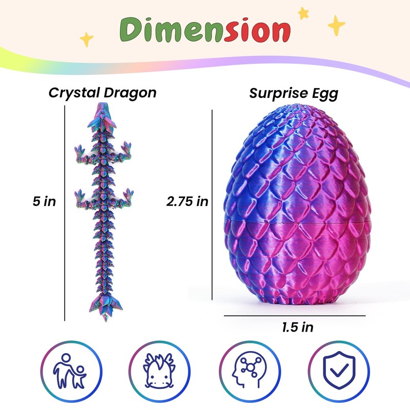 4PCS 3D Printed Dragon Eggs with Dragon Inside Easter Eggs
