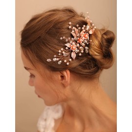 Deniferymakeup Rose Gold Bridal Rhinestone Flower Hair Pins Set for Bride Women Girls