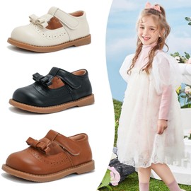 DADAWEN Girl's T-Strap School Uniform Dress Shoe Mary Jane Princess Flat White US Size 5.5 M Toddler