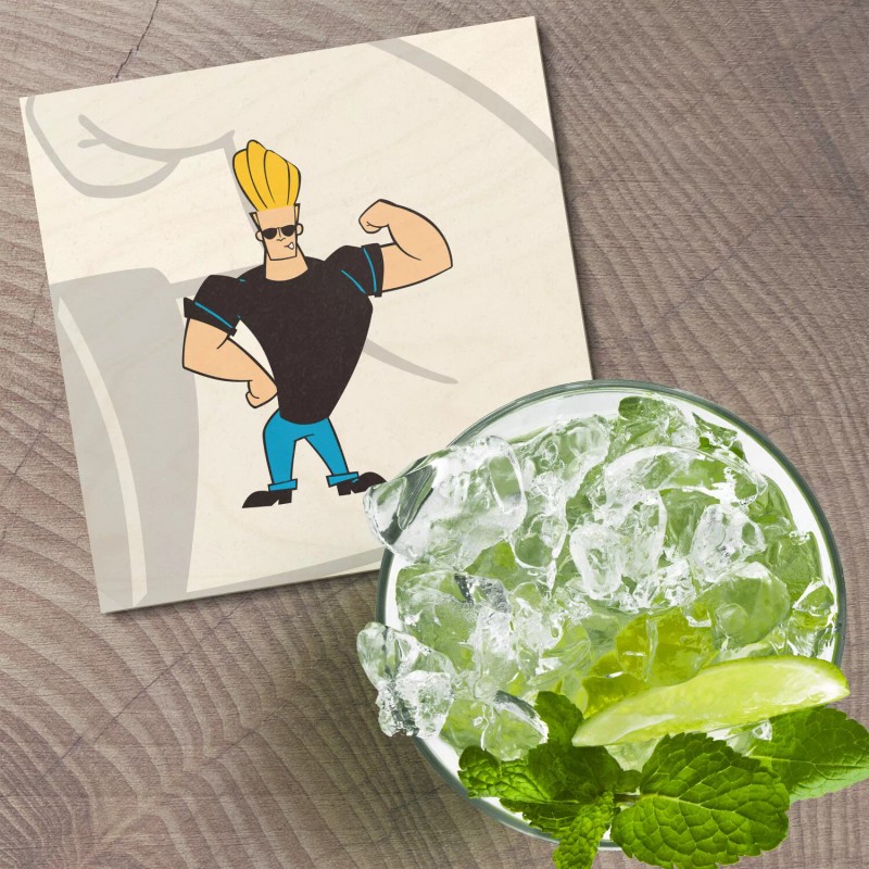 Unbranded Johnny Bravo Cartoon Muscle 4'' X 4'' Square Wooden