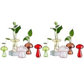 Mushroom Glass Planter, Set of 5 Colored Plant Propagation Station, Mini Decoration Terrarium for Plants, Round Small Glass Vase for Flowers Ornaments, Cute Hydroponic Indoor Planters Gifts for Women Room Table Decor - Color: Colorful-10 count