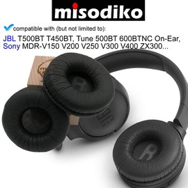 misodiko Ersatz-Ohrpolster für JBL T500BT T450BT, Tune 500BT 600BTNC On-Ear/Sony MDR-V150 V200 V250 V300 V400 ZX300 Kopfhörer, 70 mm, Schwarz