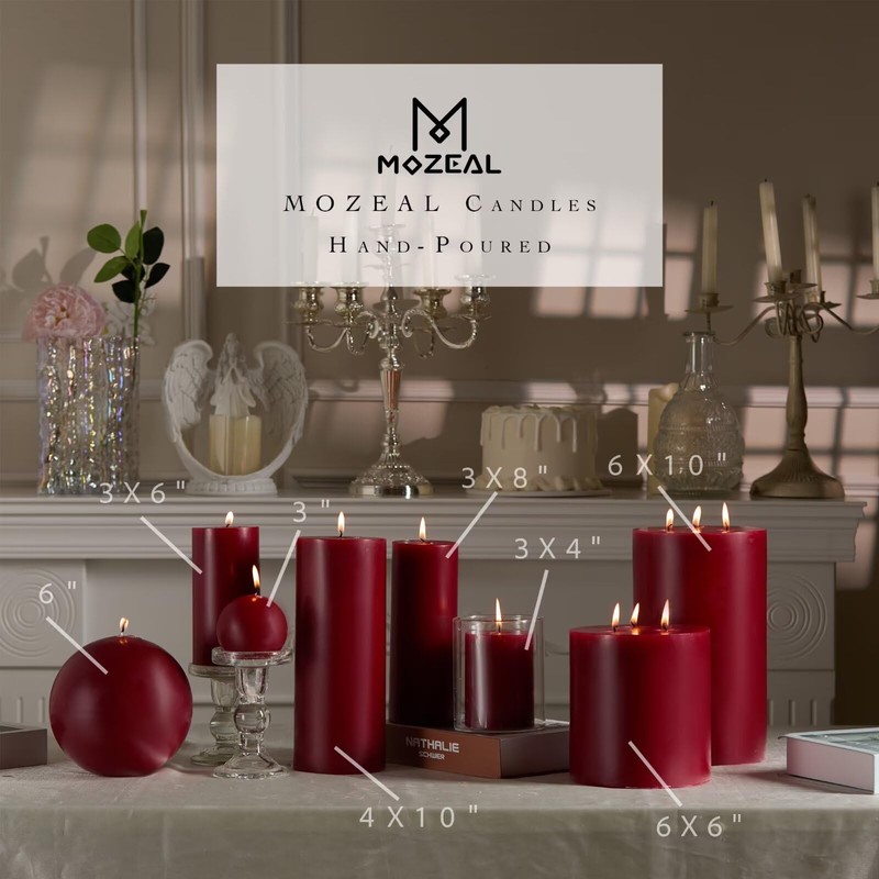 MOZEAL 3" x 4" Hand-Poured Unscented Candle,Dripless Pillar Candle Set