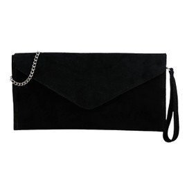 SH Leder Palma G299 Genuine Leather Clutch Shoulder Bag Small Bag Evening Bag in Suede or Metallic 31.5 x 16.5 cm, Black W.