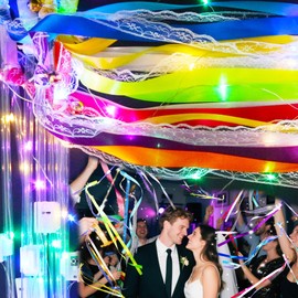 YOFOBU 60PCS Light Up Wands,Wedding Wands Ribbon Streamers with 3 Flashing Modes,LED Silk Fairy Wands with Bells for Wedding Party Favors,Easter,July 4th,Birthday Decor(Colorful)