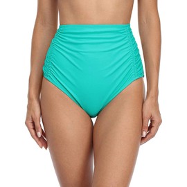 Charmo Ladies Ruched Front Bikini Bottom High Waisted Bathing Suit Bottoms Full Lined Swim Panty Aqua S