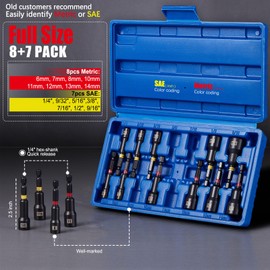 Facoow Magnetic Nut Driver Set for Impact Drill, 15 Pcs with Metric & SAE with Storage Case, Durable for Professional and Diy Projects