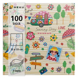 HEKU 100 napkins, 3-ply, 33 x 33 cm, absorbent and practical packaging, made in Europe, ideal for weddings, anniversaries and special occasions, summer day