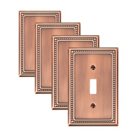 TREEWELL 4-Pack Single Toggle Light Switch Cover Plate, Pearls Decorative Switch Plate Covers, Antique Copper 1 Gang Metal Wall Plate, Corrosion Resistant